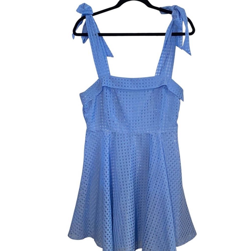 Lulus Forever Darling Gingham Burnout Tie-Strap Mini graduation Dress Coquette - Picture 4 of 14